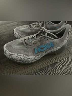 Hoka Gray Running Sneakers with Blue Logo